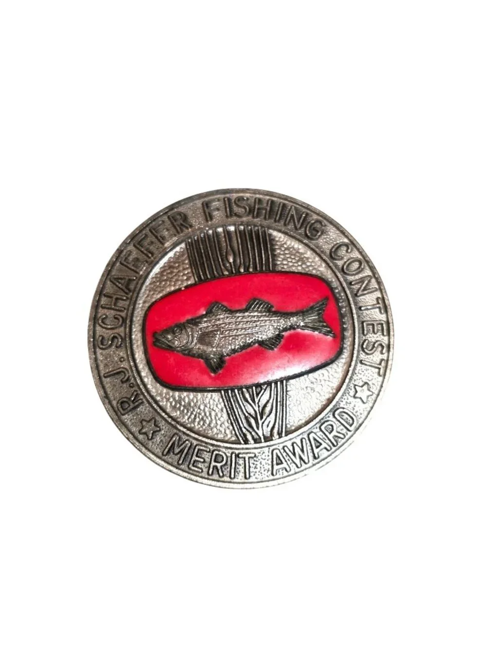 Vtg R.J Schaefer Fishing Contest Merit Award Enamel Copper Brooch Pin 2